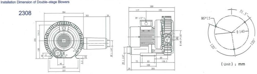 Installation dimension of Double stage Blower model 2308
